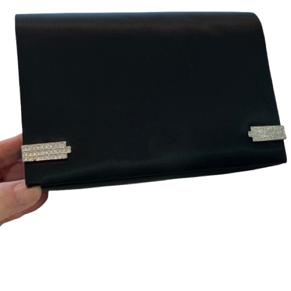 Valerie Stevens Satin Evening Bag Rhinestones Clutch Shoulder Strap Mirror - Picture 7 of 7